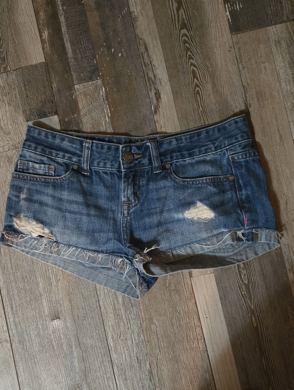 5/$25 SALE PINK Victoria's Secret Size 0 Blue Distressed Denim Shorts